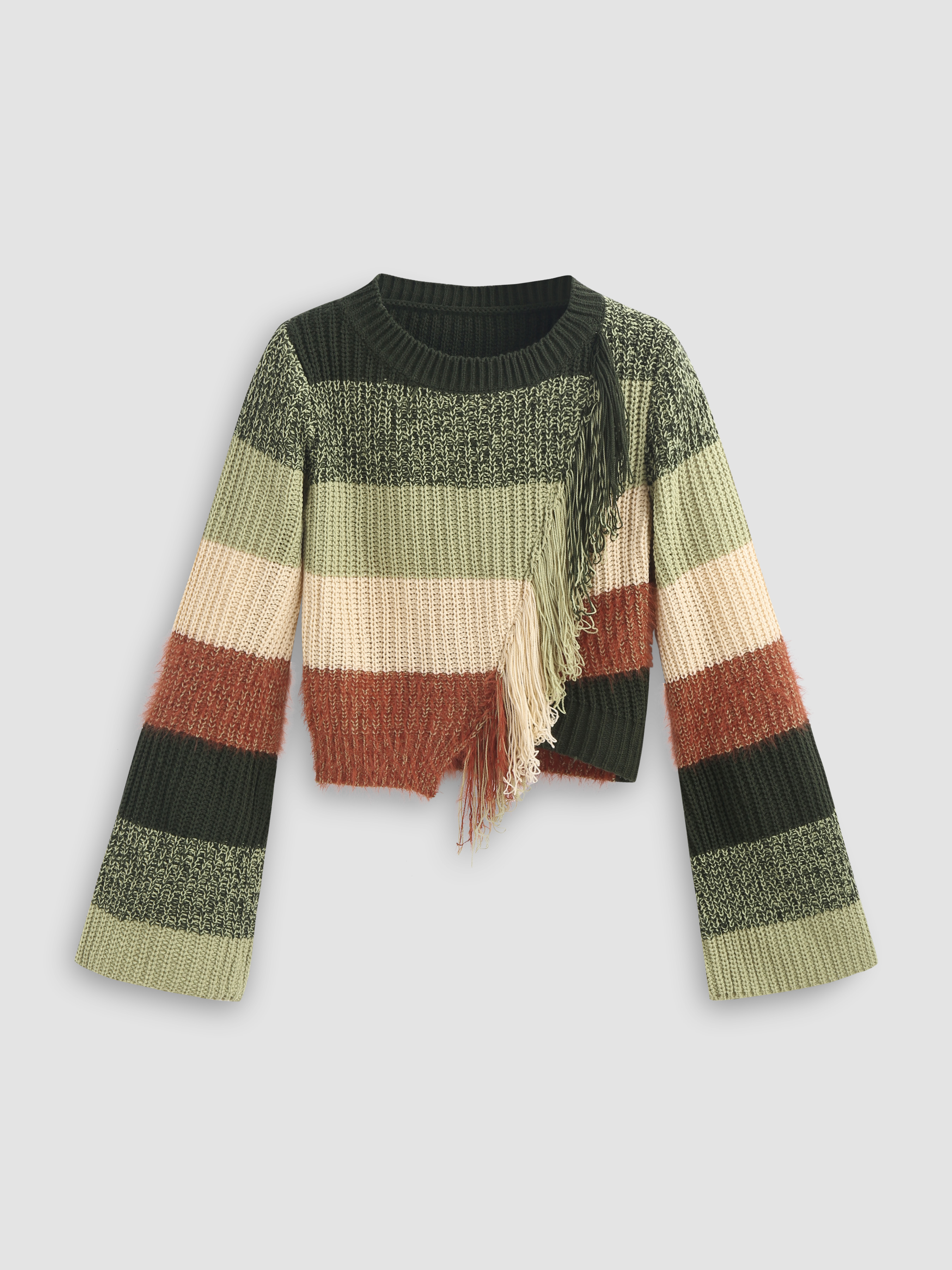 Striped Round Neck Long Sleeve Knit Top