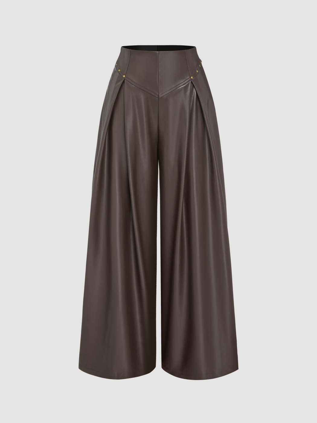 Faux Leather Faux Leather Pleated Wide Leg Trousers For Daily