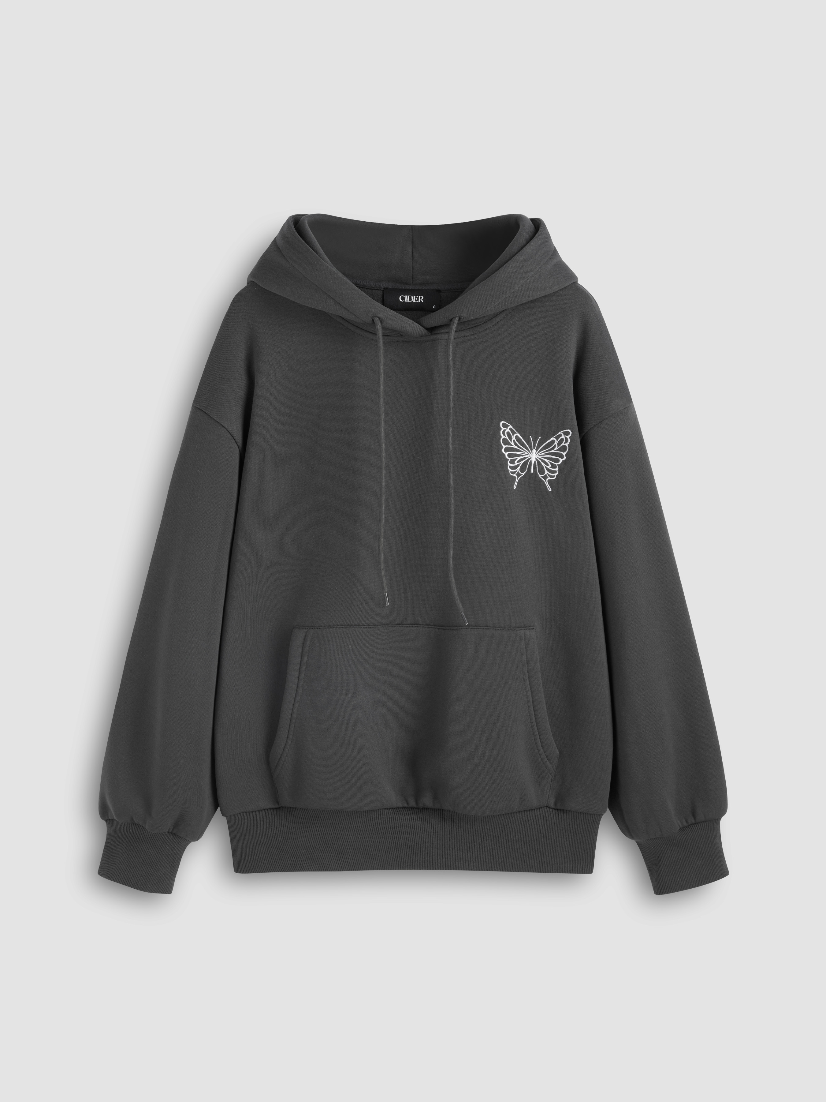 Terry Butterfly Pattern Drawstring Hoodie For School Daily Casual Outdoor