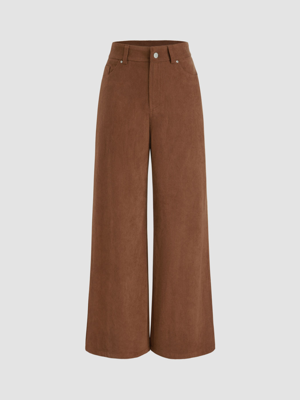 Corduroy Mid Waist Solid Zipper Wide Leg Trousers