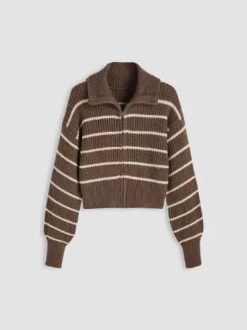 Einfarbiges Strick-Polo-Zipper-Kardigan