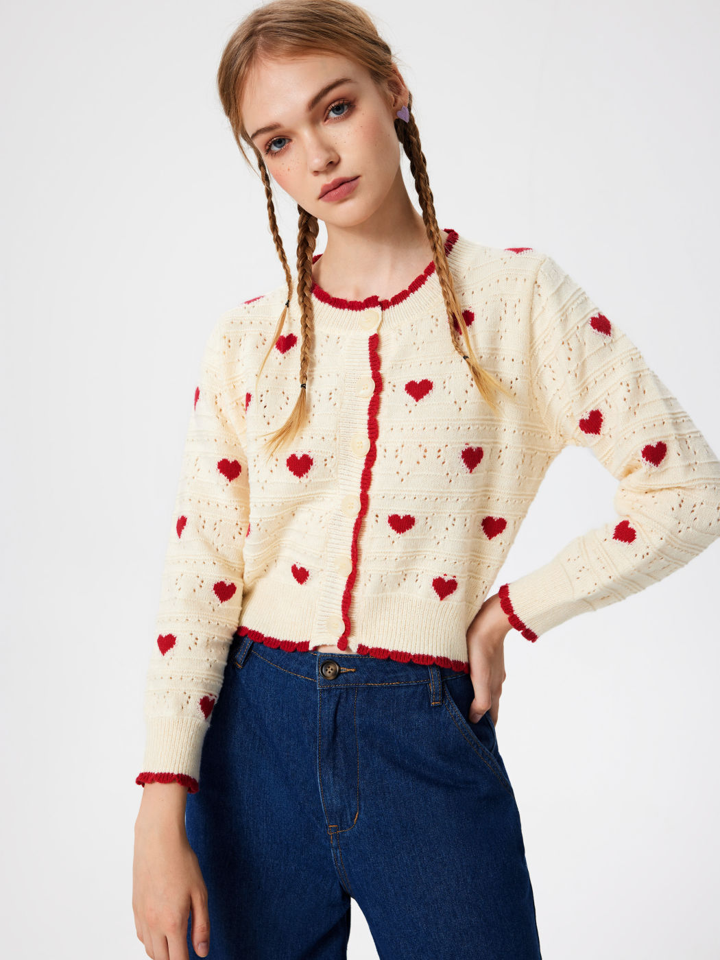 Herz Kontrast Strickjacke