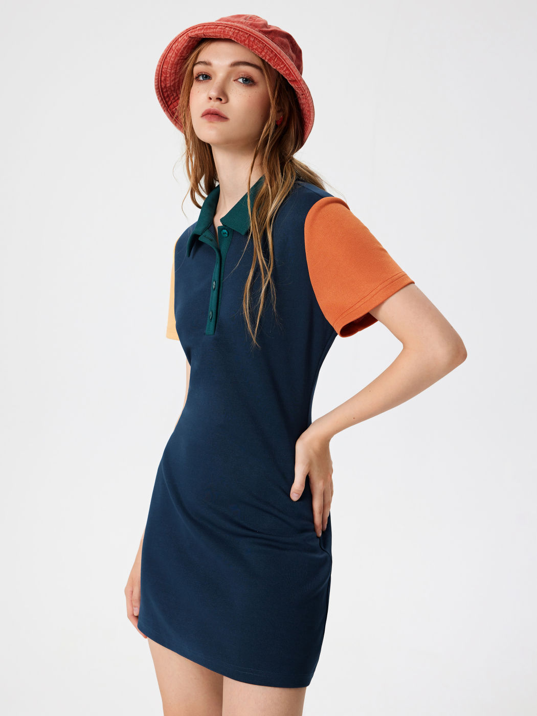  Kragen Kontrastierende Bindung Minikleid