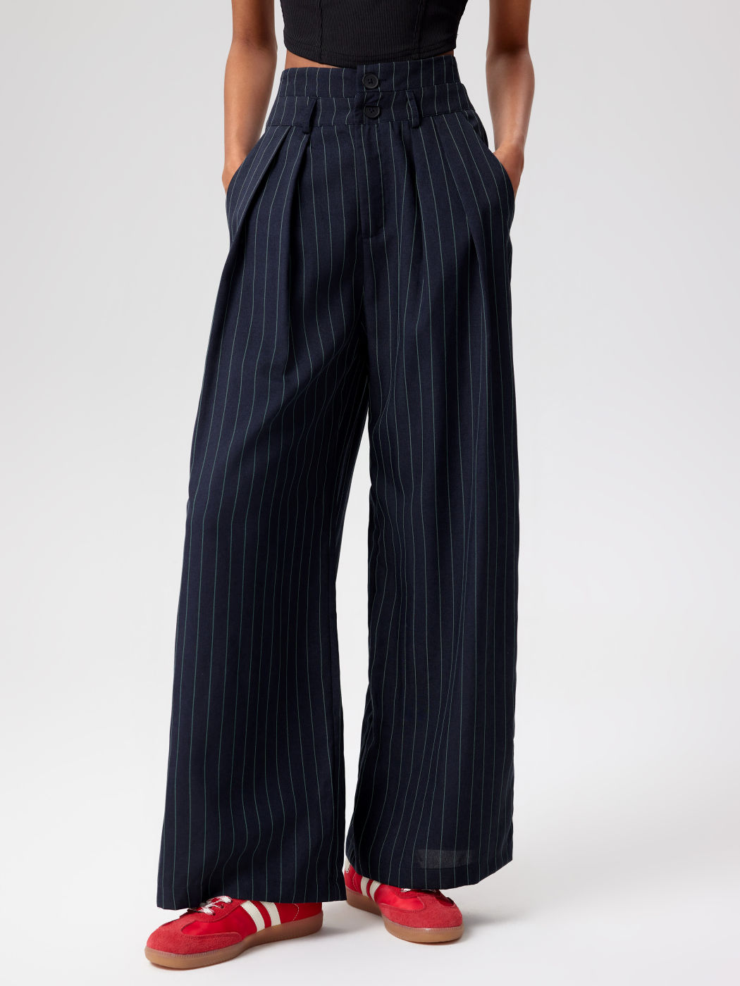 Three Button Banker Chalk Pinstripe ~ Stripe Pleated Pants Athletic Cut Brown