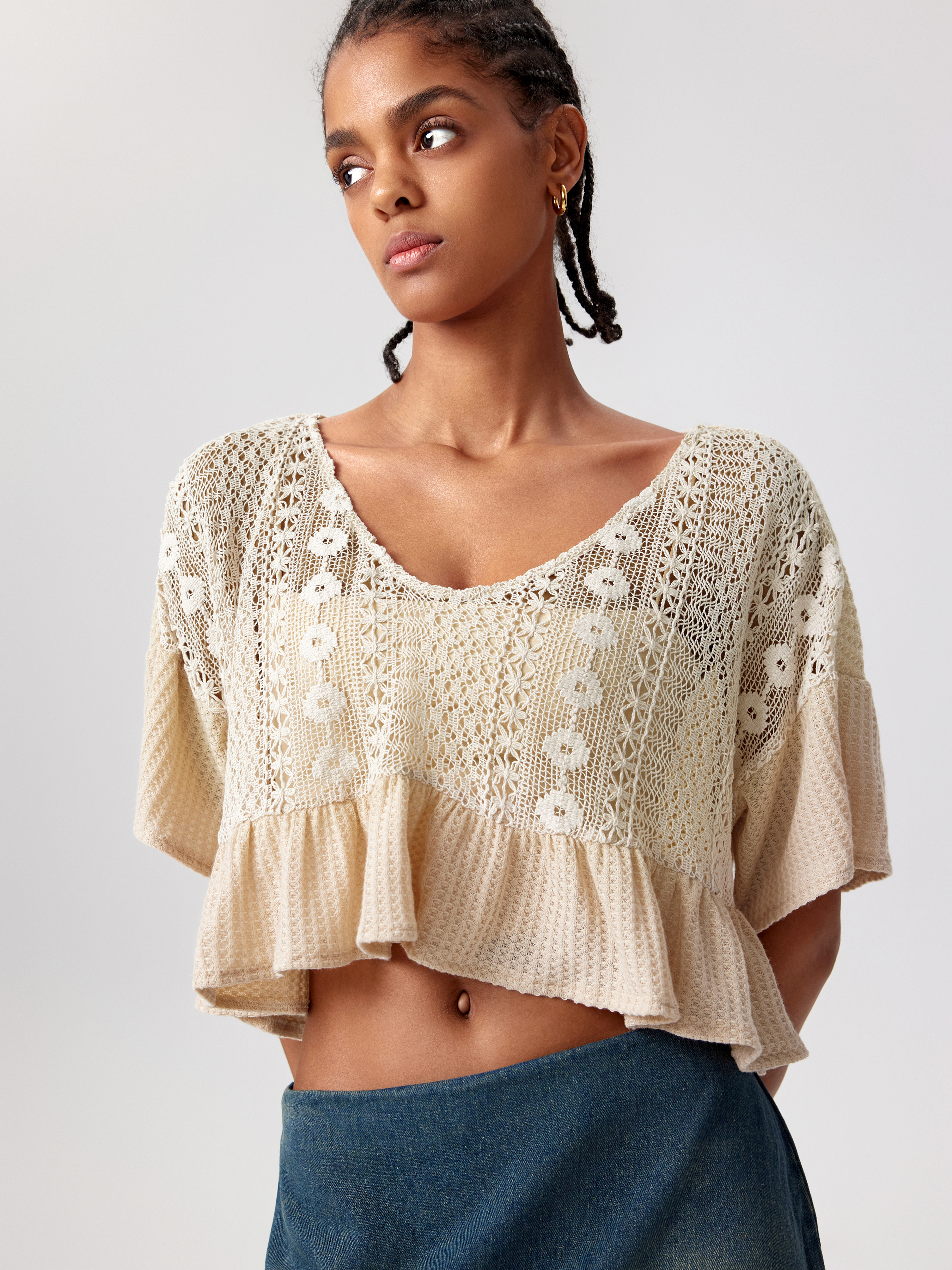 むぎちゃむFRILL HALF SLEEVE HAND KNIT TOPS 71s2XDLNULL._UY350_.jpg