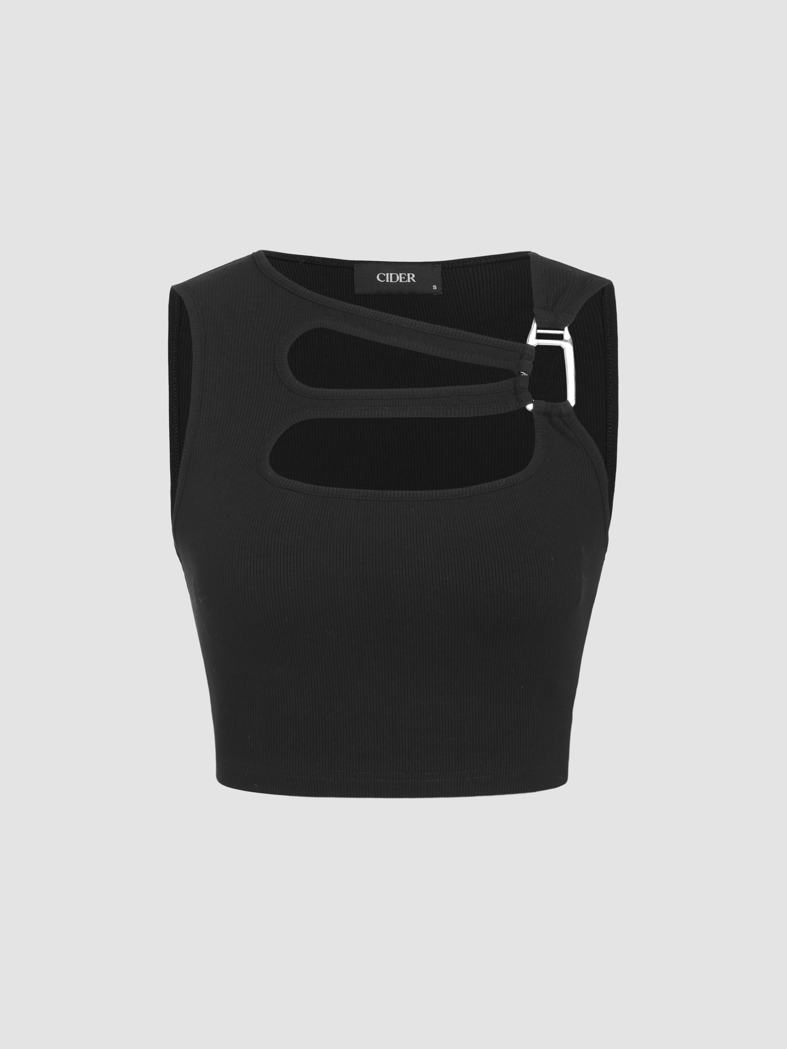 Rib Buckle Cut Out Crop Top - Cider