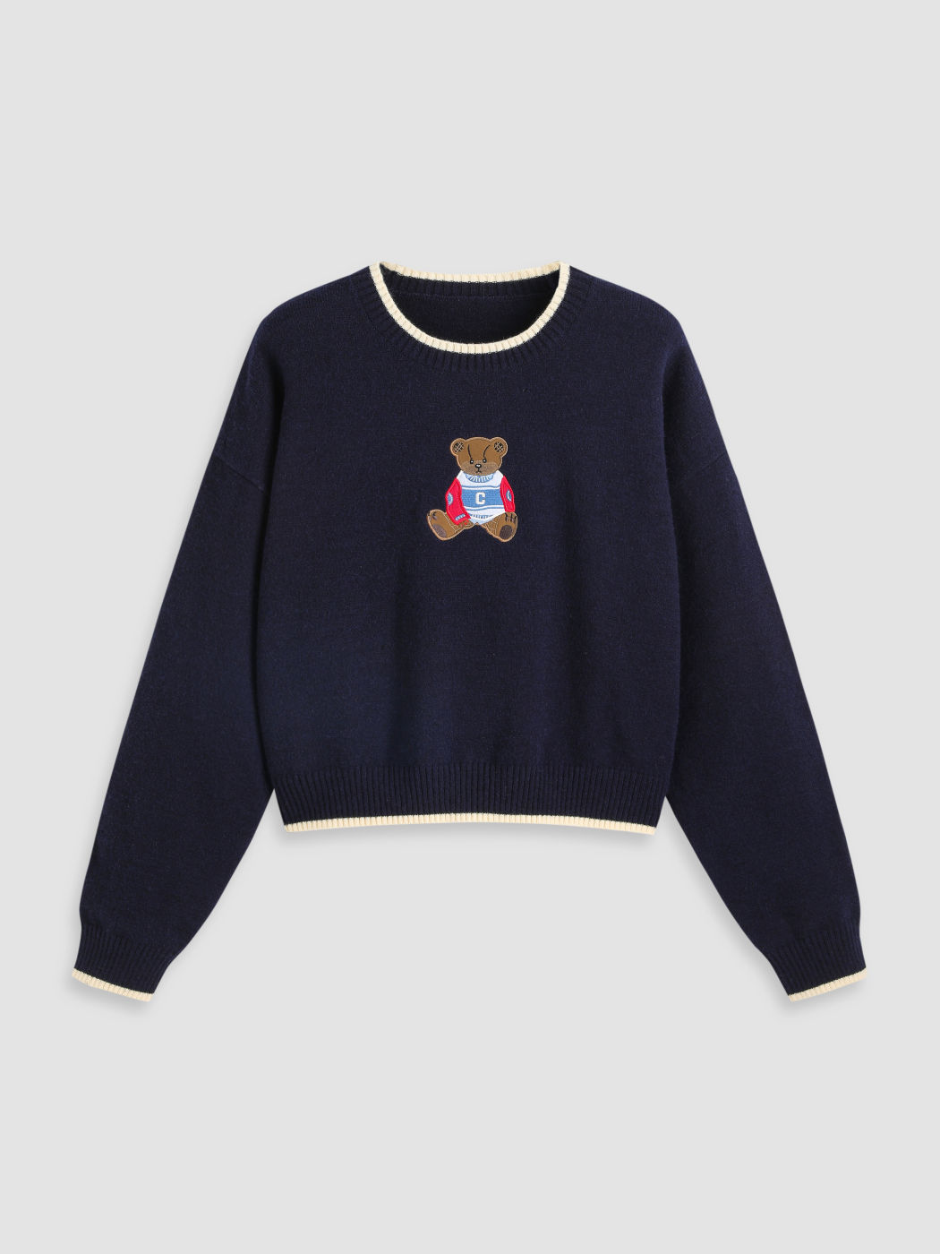 Rundhalsausschnitt Langärmliger Strickpullover mit Bärenmotiv Kurve & Plus