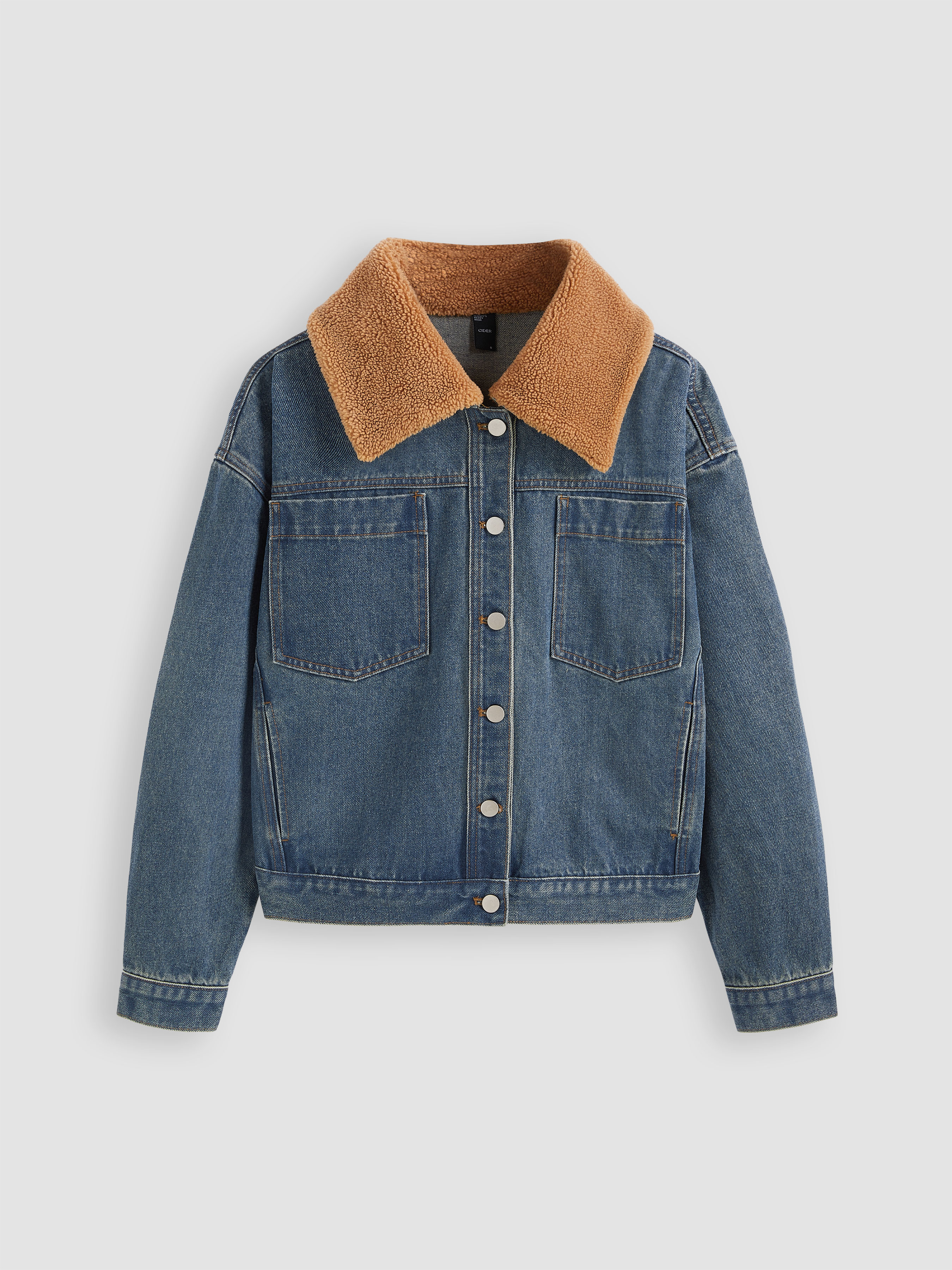 Denim Teddy Collar Patchy Denim Jacket For School Daily Casual Picnic ...