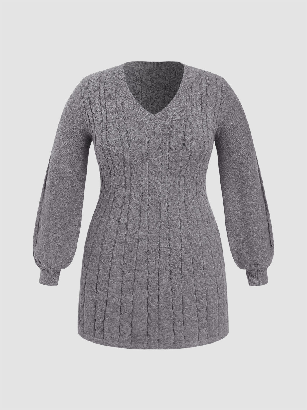  Jacquard V-Ausschnitt Strickkleid Kurve & Plus