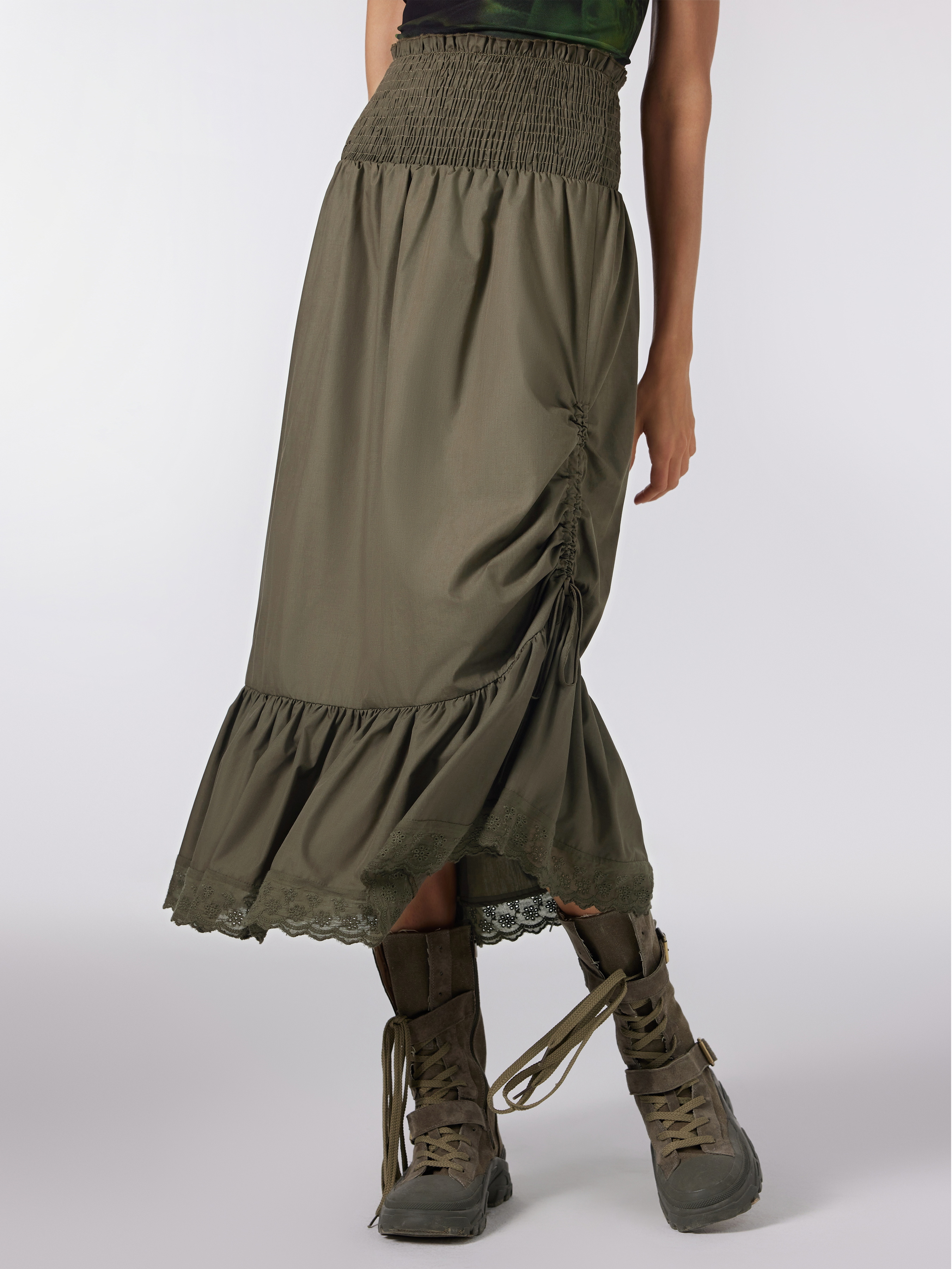 High waisted olive top green maxi skirt