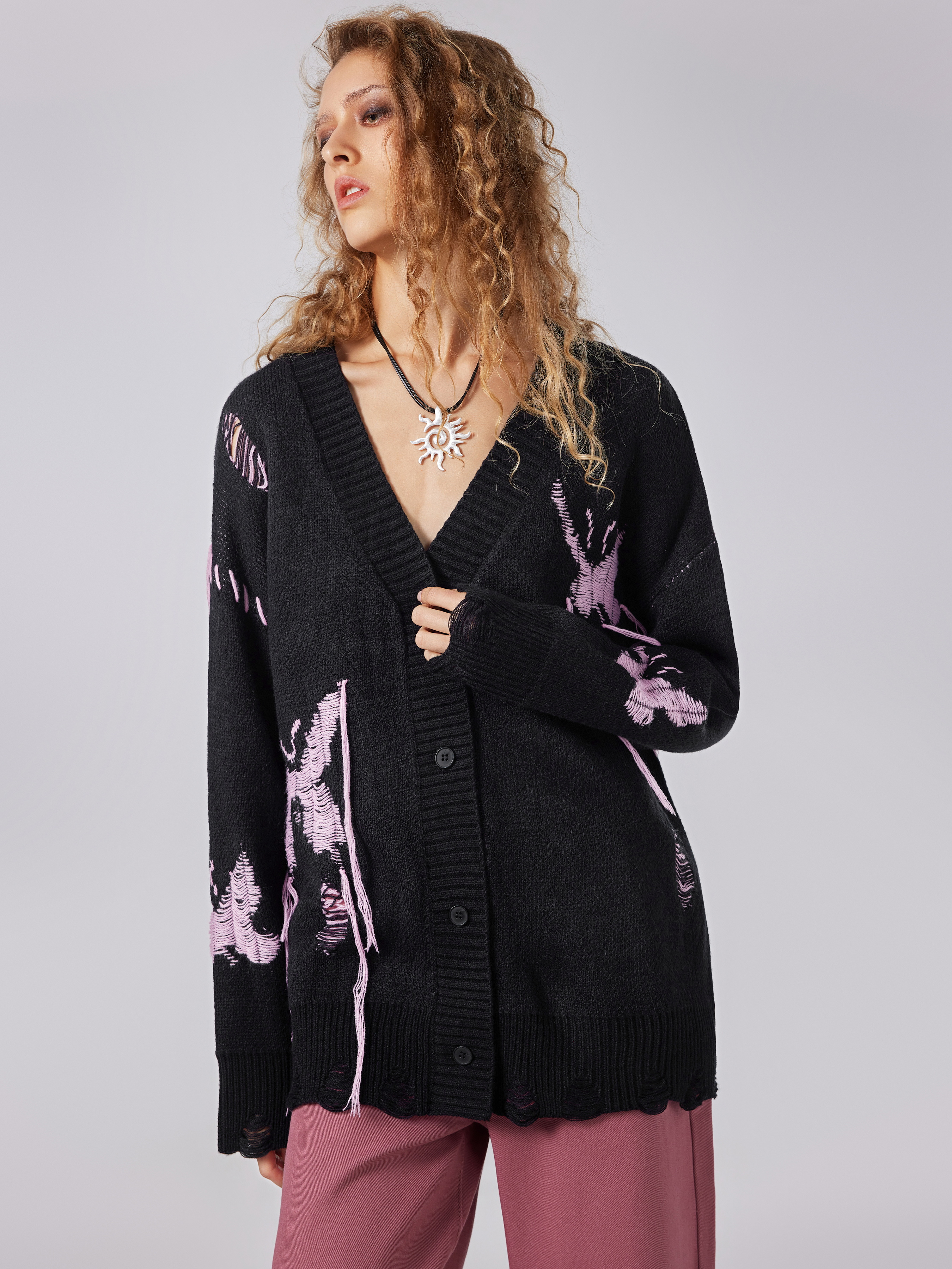 V-neck Butterfly Tassel Cardigan For School Daily Casual Coffee Shop