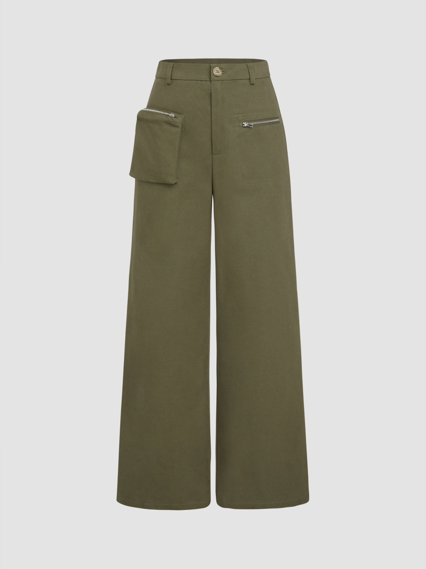 Pantaloni a vita alta con tasca solida e cerniera a gamba dritta