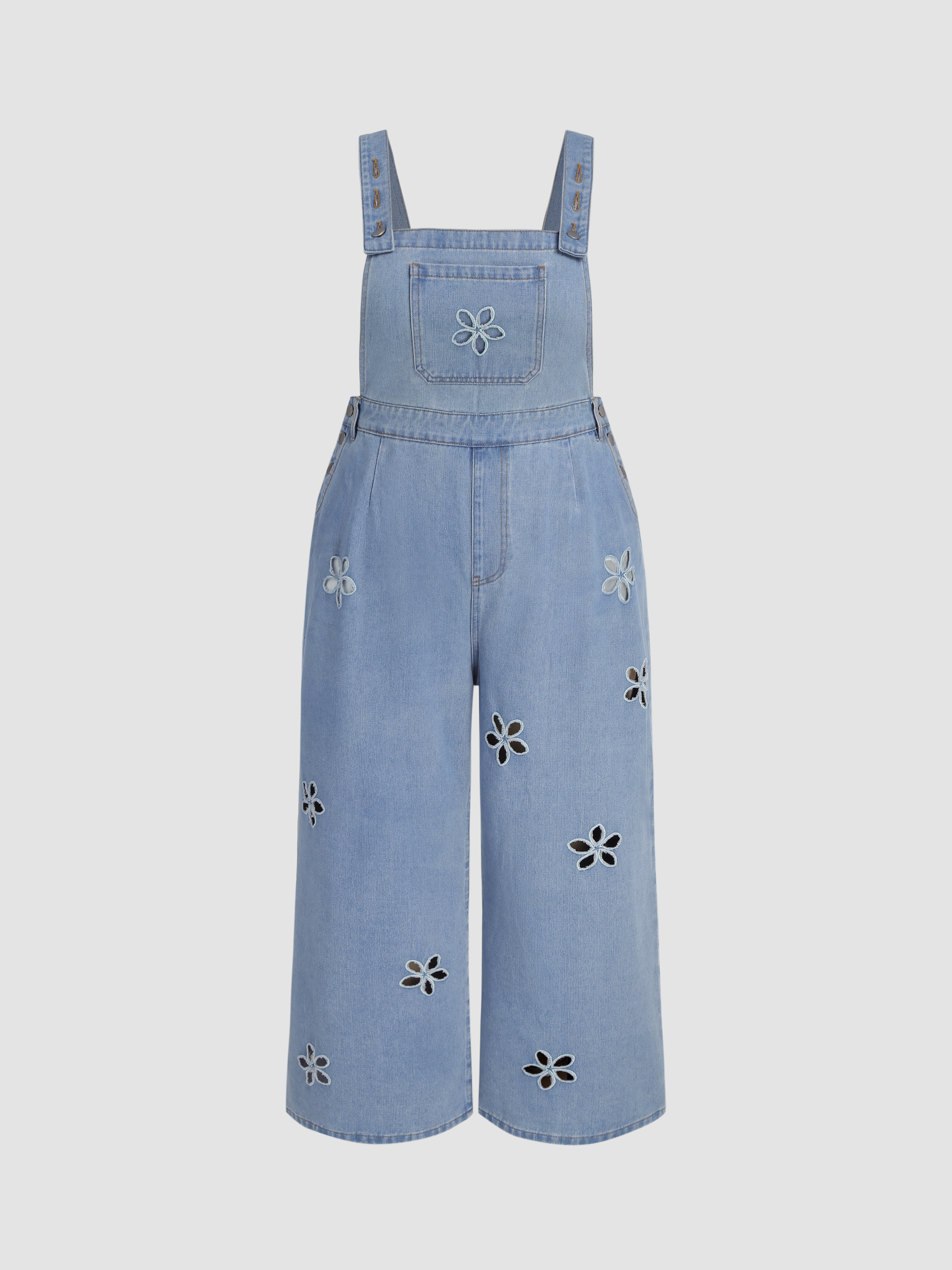 Denim Floral Embroidery Jumpsuit Curve & Plus Cider