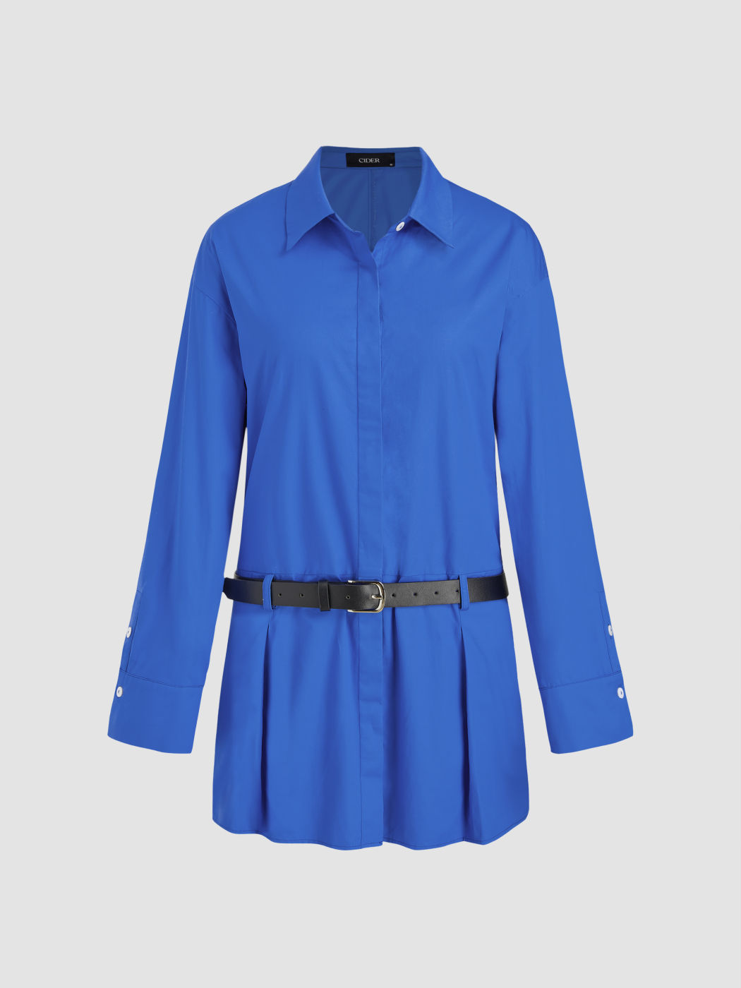  Kragen Solids Knopf Minikleid mit Gürtel