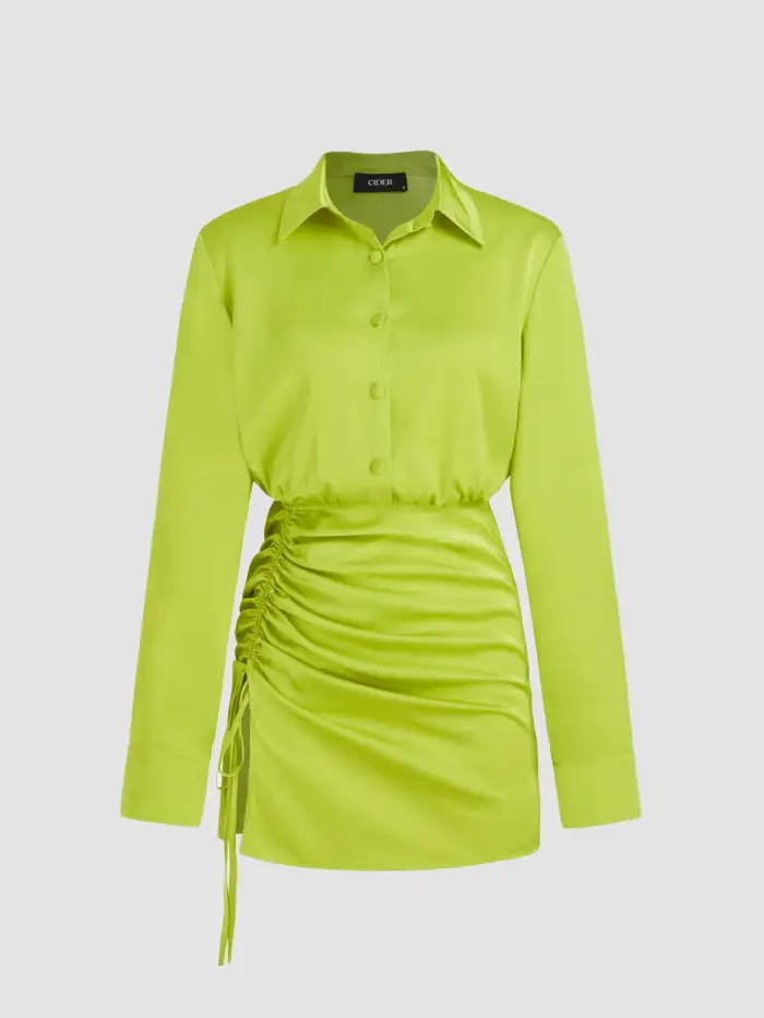 Satin Shop Satin Satin Polo Drawstring Ruched Shirt Mini Dress For Daily  Casual Coffee Shop
