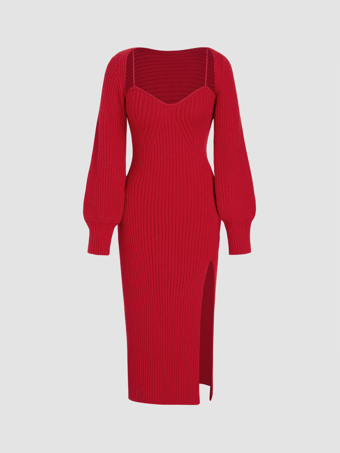 Knit Solid Cami Split Midi Dress & Shrug