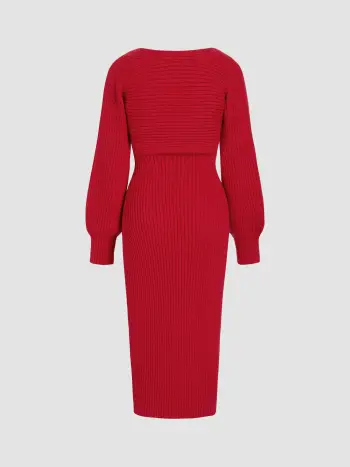 Abito midi con spacco e spalline sottili in maglia solida e coprispalle