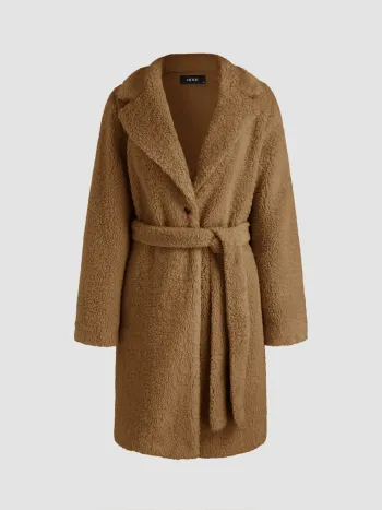  Fleece Kragen Solid Gürtel Jacke