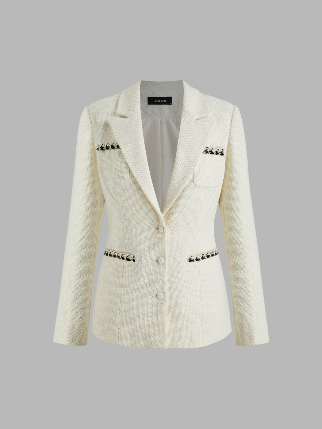  Tweed Kragen Taschenknopf Jacke
