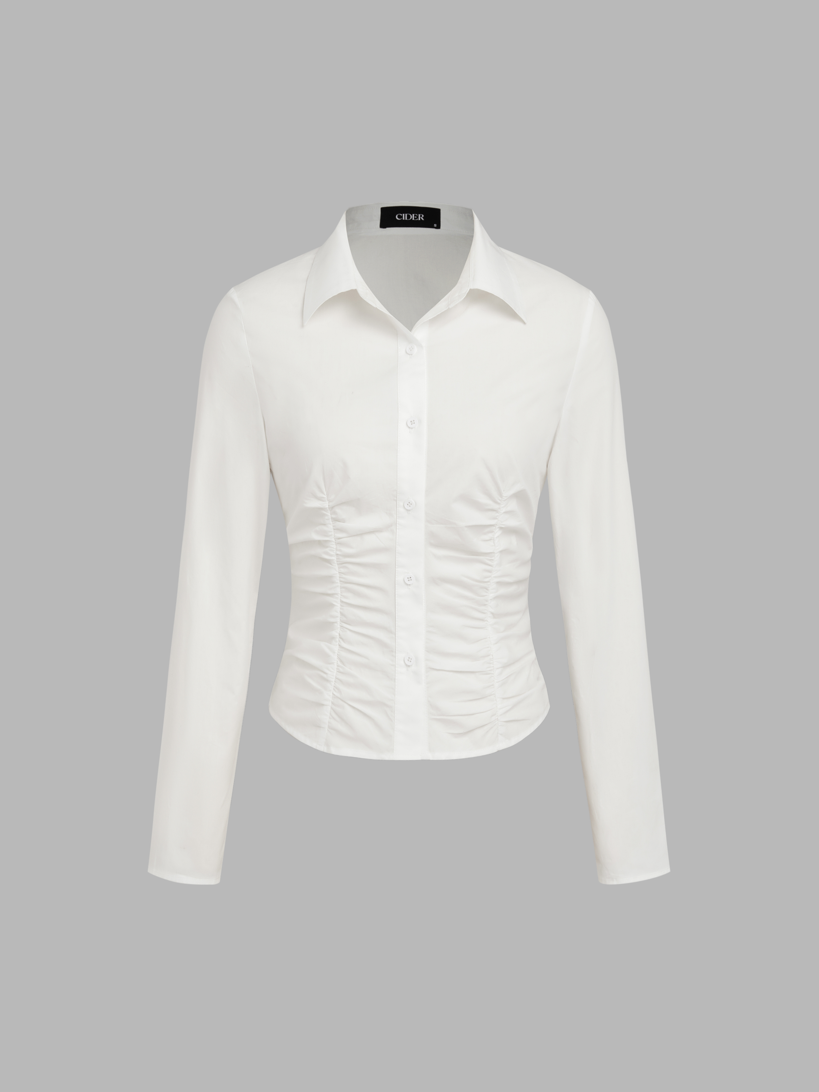 Collar Solid Ruched Long Sleeve Blouse For Daily Casual Coffee Shop Work