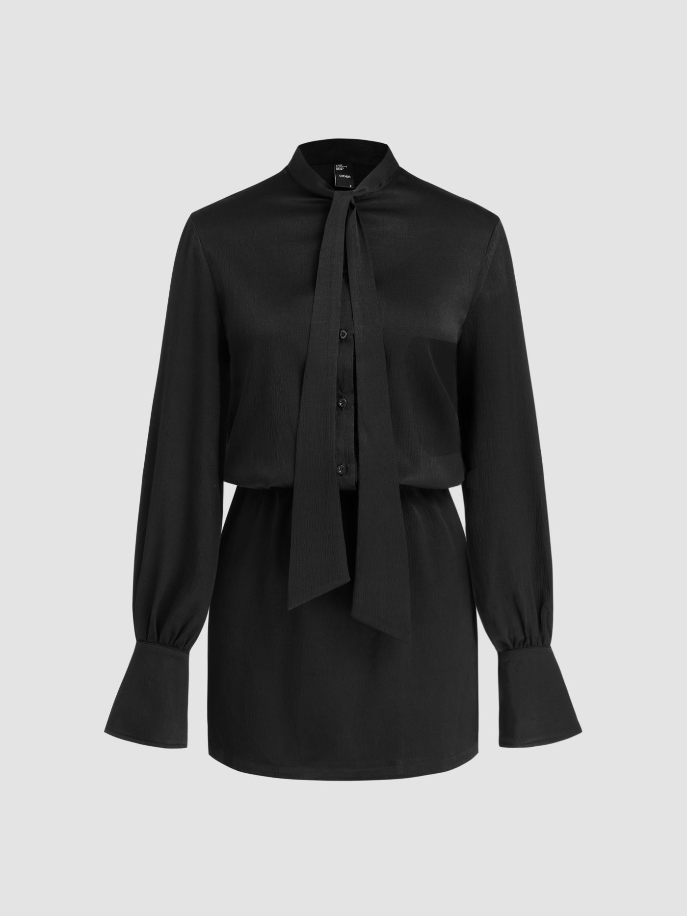 Satin Stand Collar Solid Button Mini Dress
