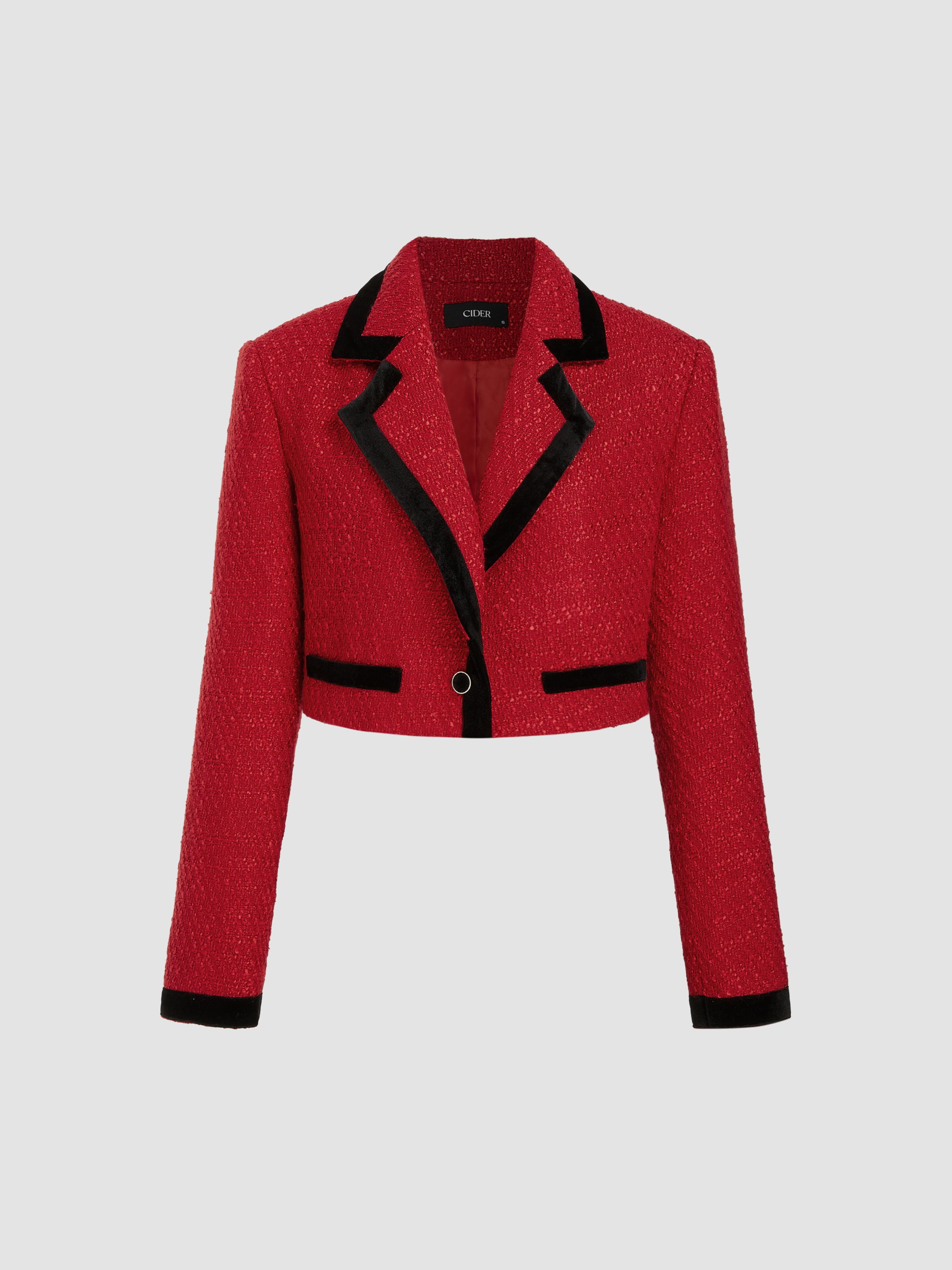 Tweed Collar Button Crop Blazer For Daily Casual Work