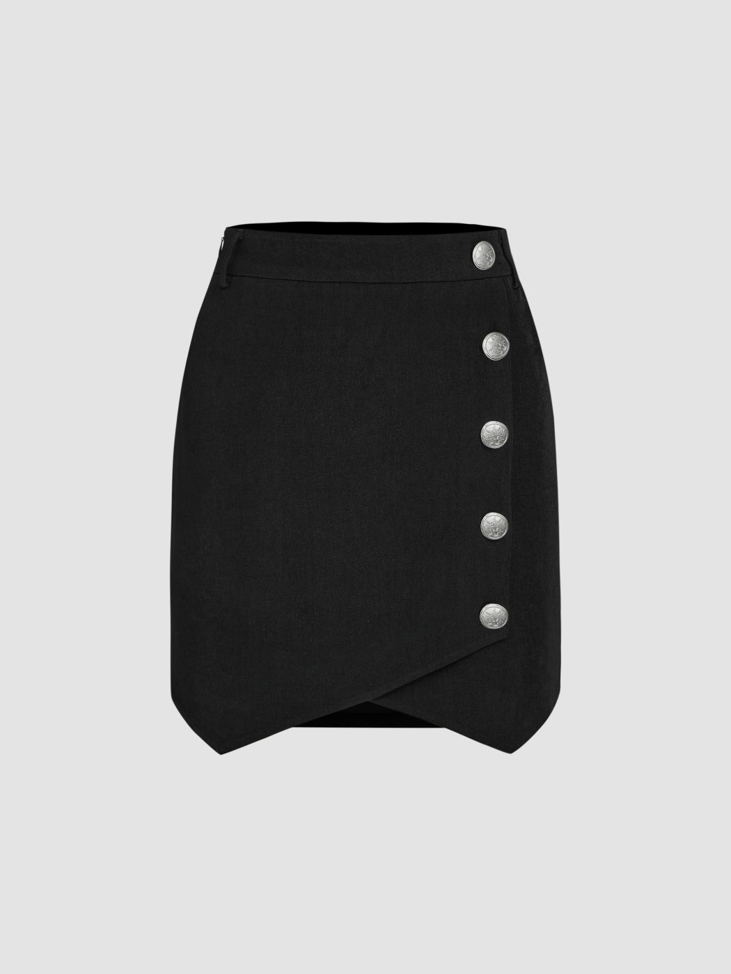  Mittlere Taille Solid Knopf Zip Minirock