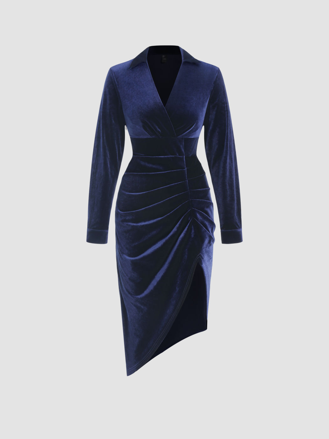 Velvet V-neck Solid Ruched Midi Dress