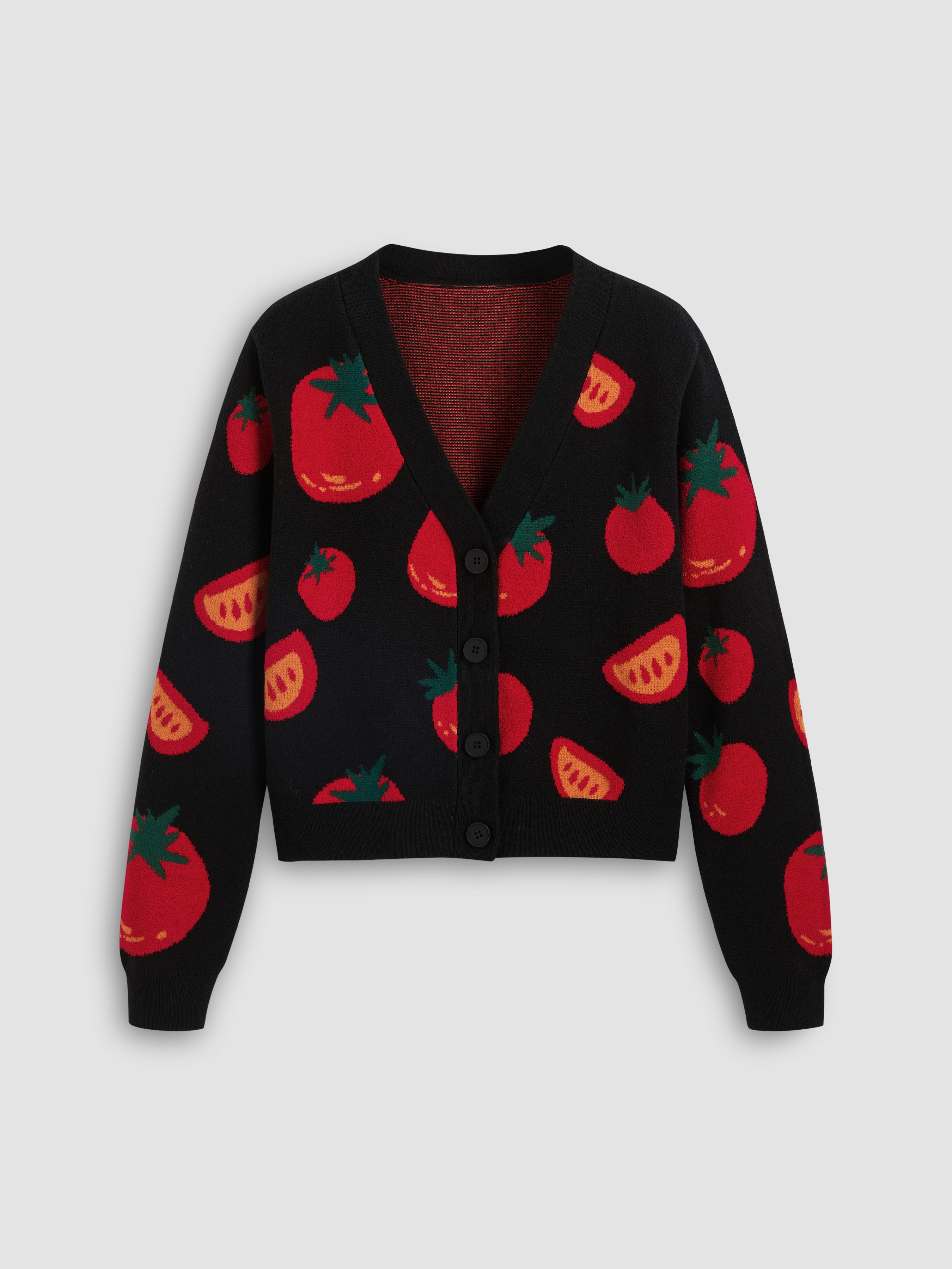 Christmas Knit Fabric V-neck Tomato Button Cardigan For