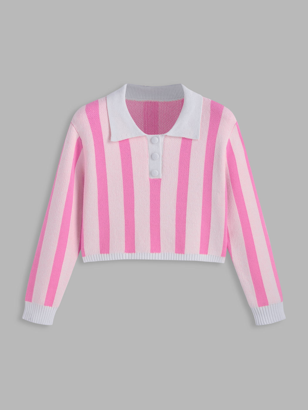  Gestreiftes Strickoberteil mit Jersey-Kragen Kurve & Plus