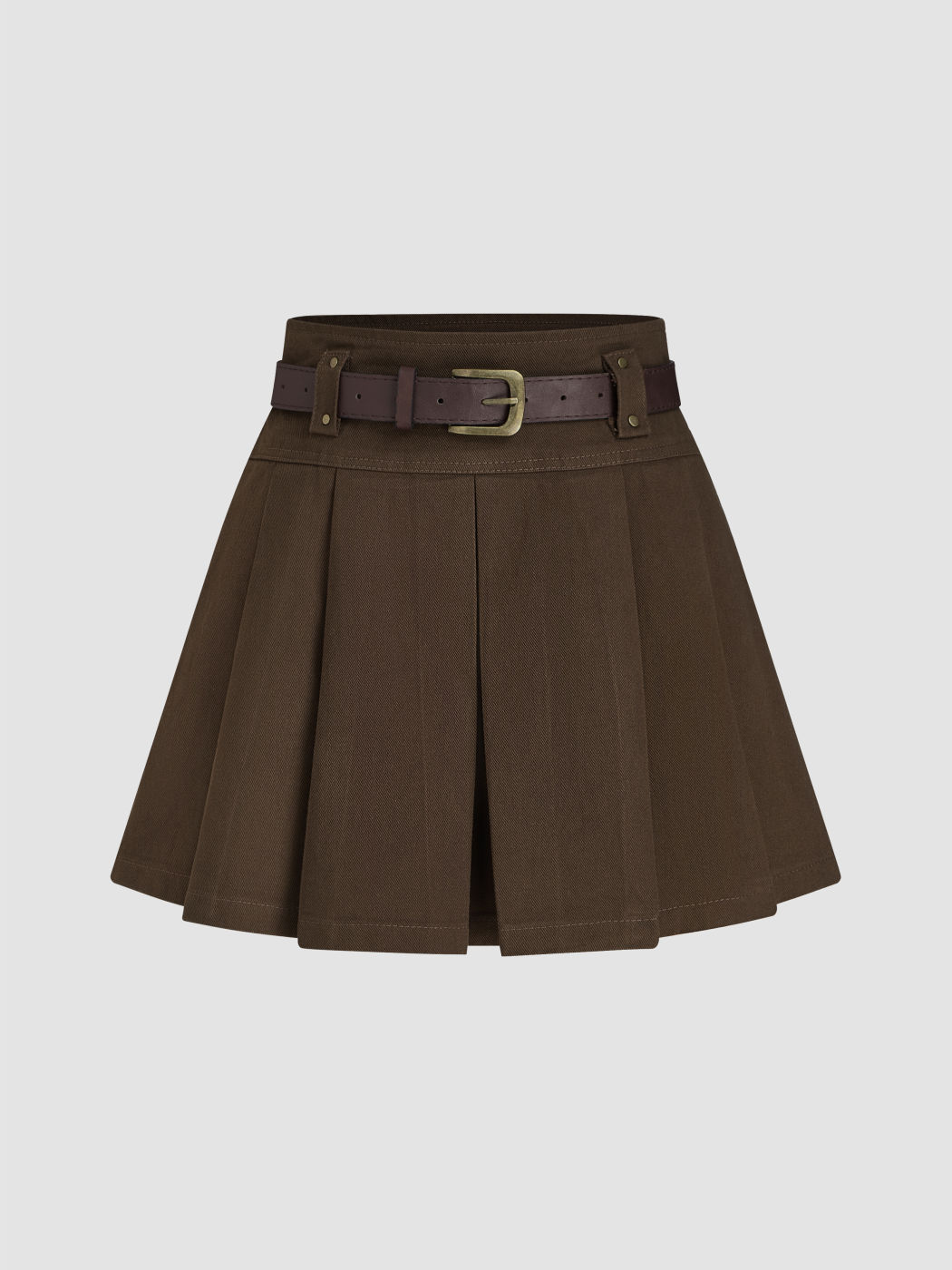 Mittlere Taille, einfarbig, plissierter Skort mit Gürtel