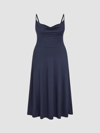 Cowl Neck Solid Ruched Maxikleid Kurve & Plus