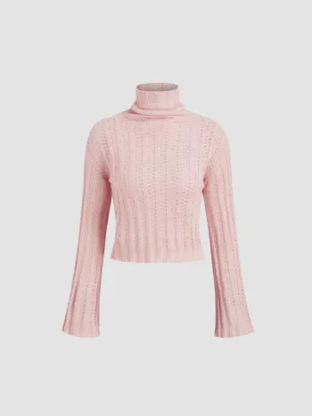 Wool-blend Knit Stand Collar Bell Sleeve Crop Top