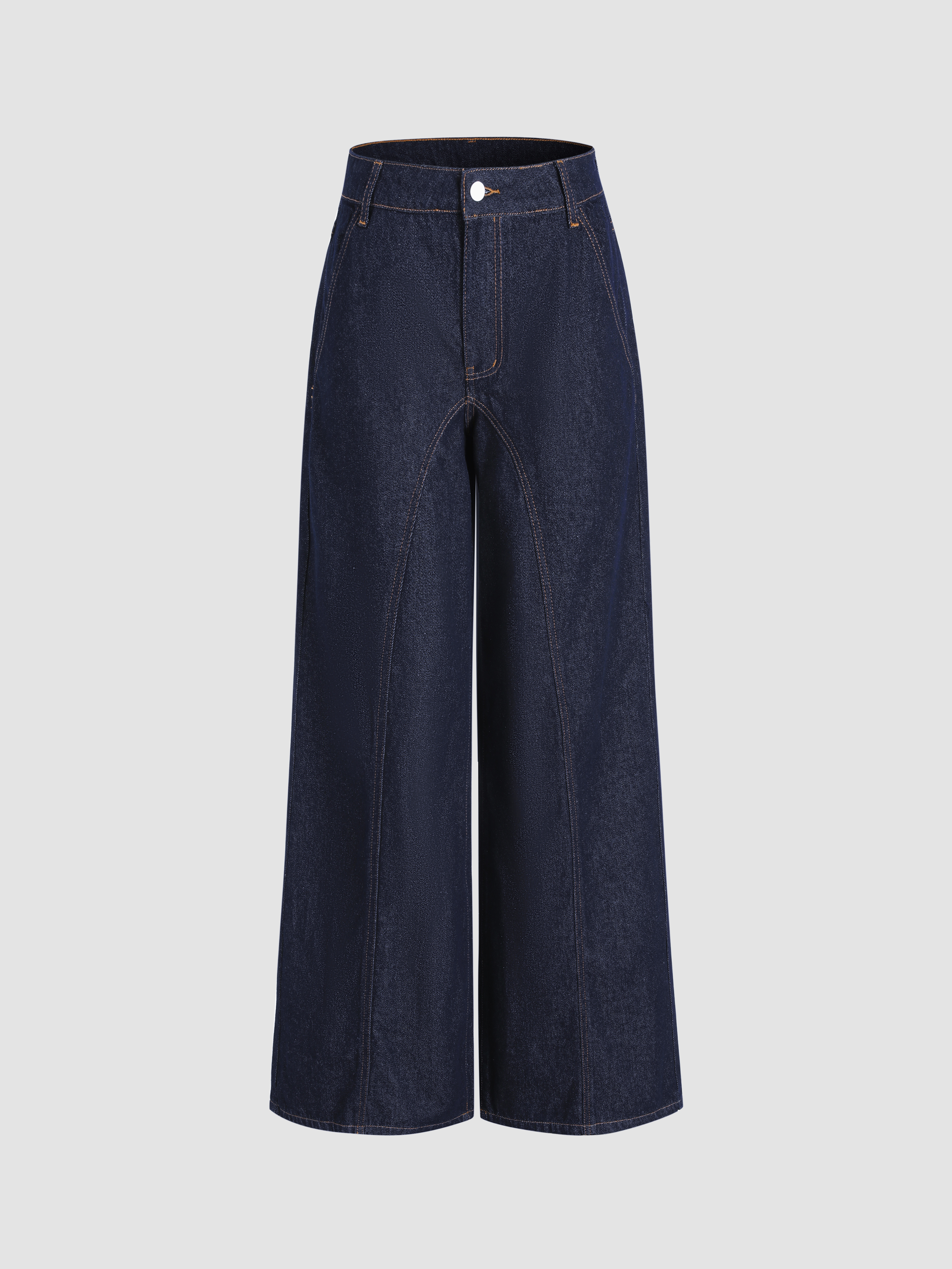 High Waist Solid Pocket Wide Leg Jeans Cider