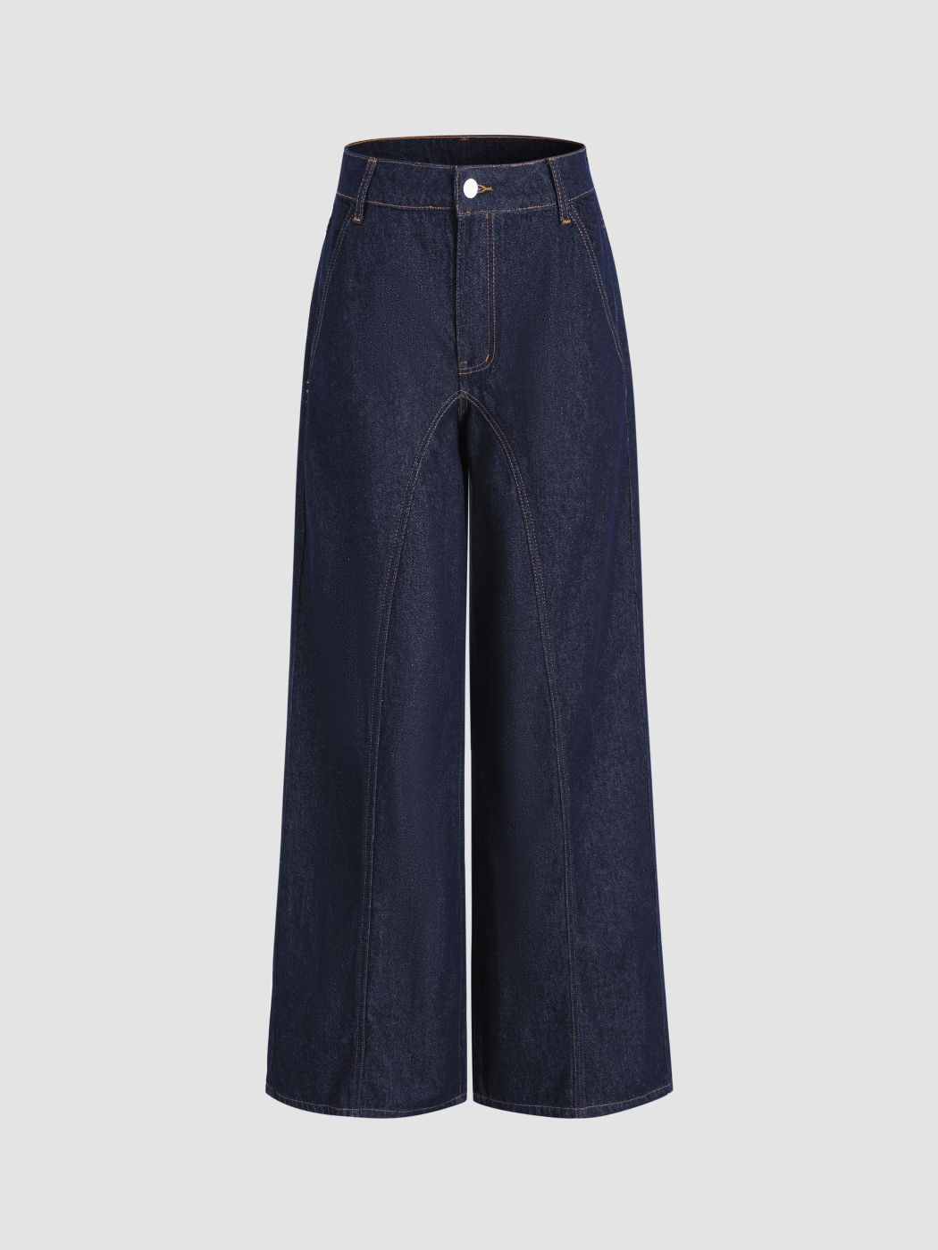  Hohe Taille Solide Tasche Weite Bein Hosen Jeans