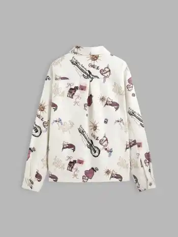  Jeanskragen Welpen Grafik Taschenknopf Jacke