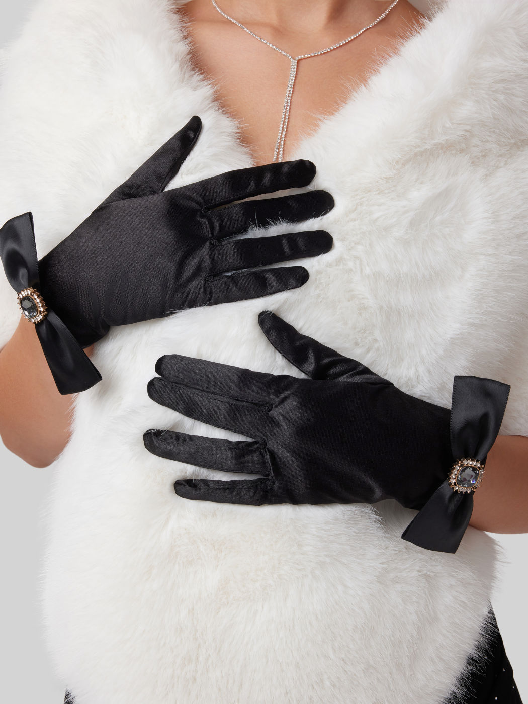  Schleifen Strass Dekor Handschuhe