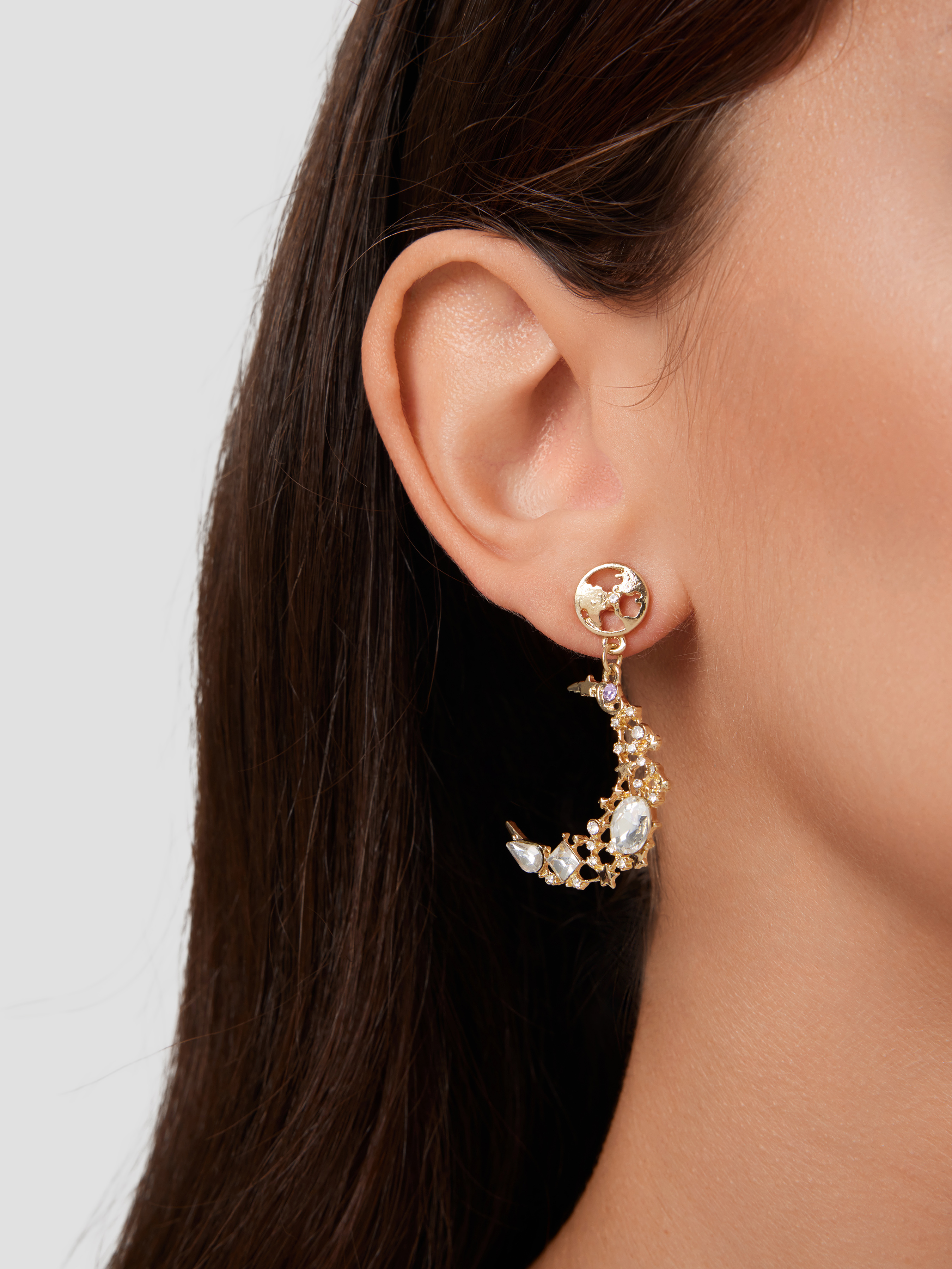 Crescent Moon and Stars Shaped Dangle Stud Earrings in Gold or Silver –  DOTOLY