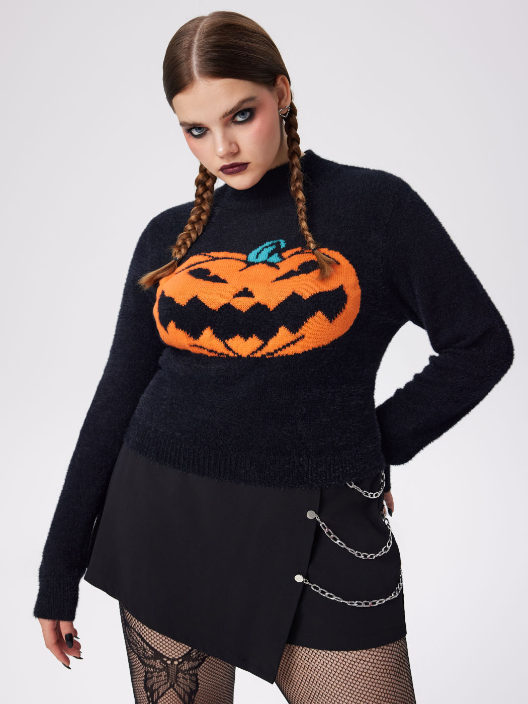 Lantern Pattern Knitted Long Sleeve Top Curve & Plus