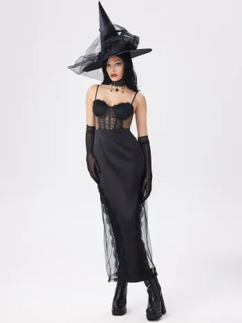 Satin Sweetheart Lace Sheer Maxi Dress