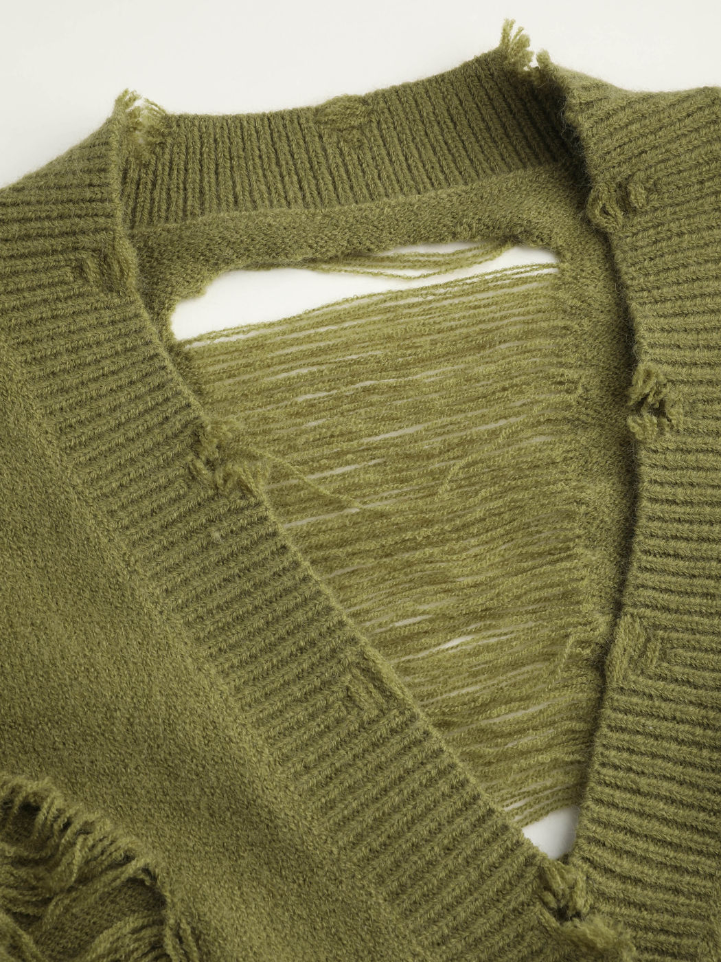  V-Ausschnitt Solid Knopf Zerrissene Strickjacke