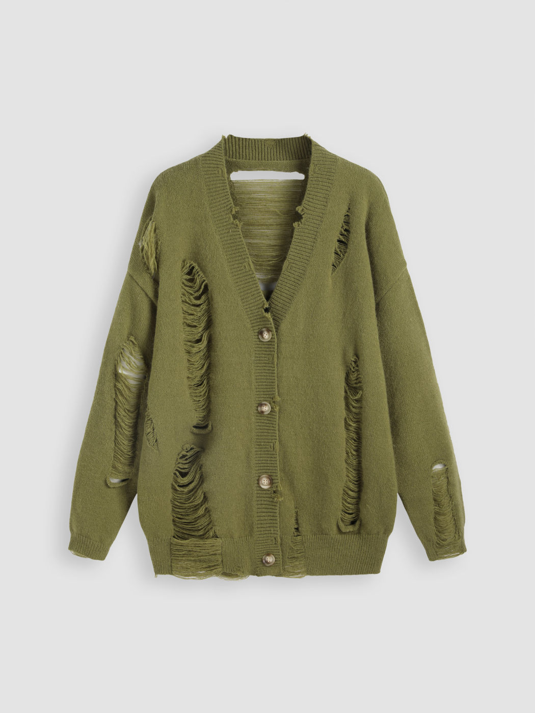  V-Ausschnitt Solid Knopf Zerrissene Strickjacke