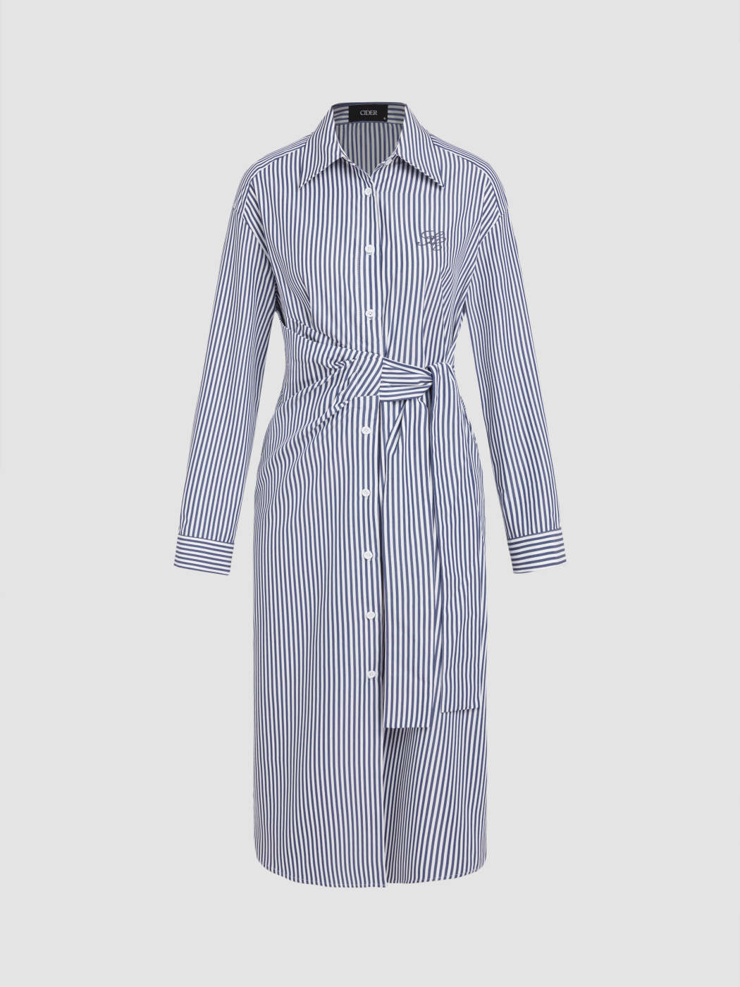 Collar Striped Belted Button Midi Dress For Daily Casual Work
