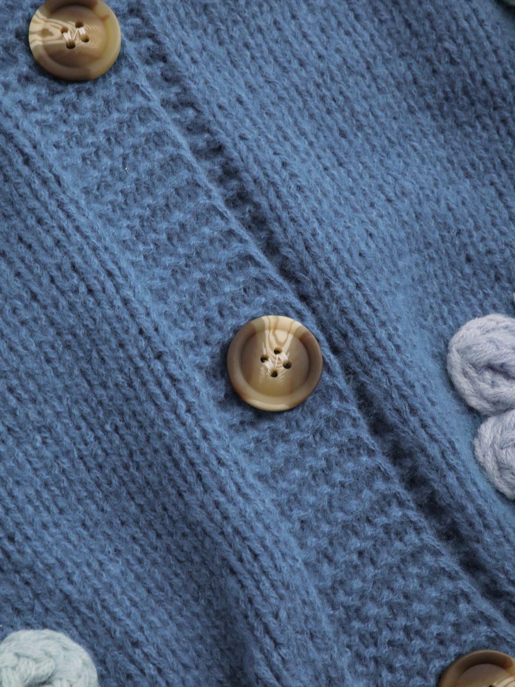 Knit Fabric V-neck Button Flower Cardigan For School Daily Casual Date ...