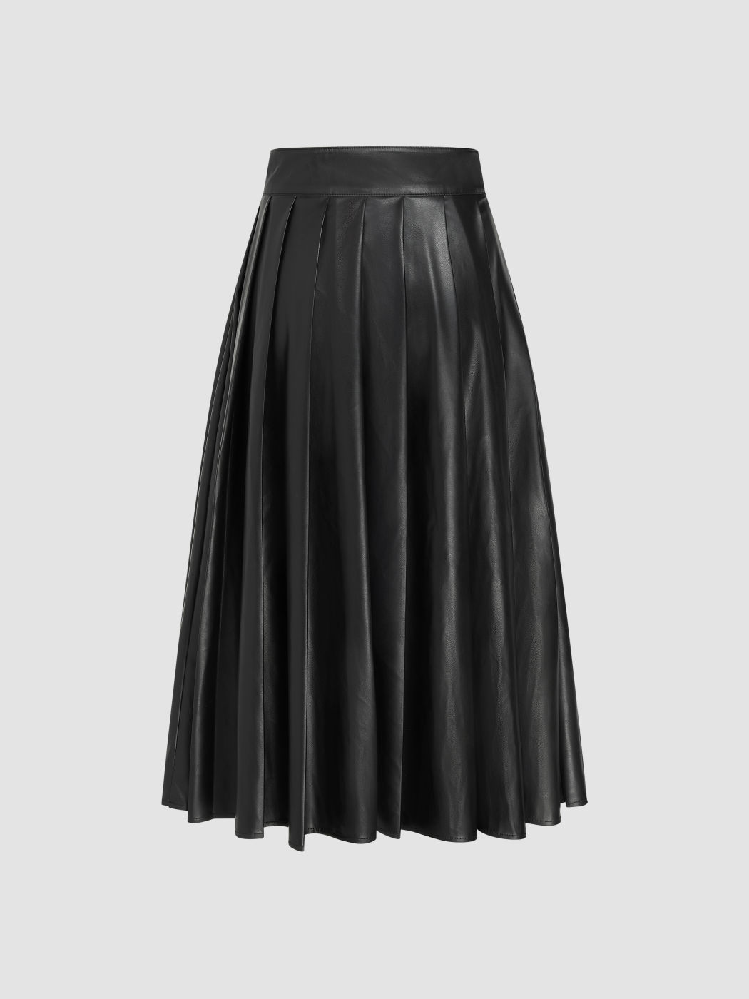  Kunstleder Mid Waist Plissee Maxirock