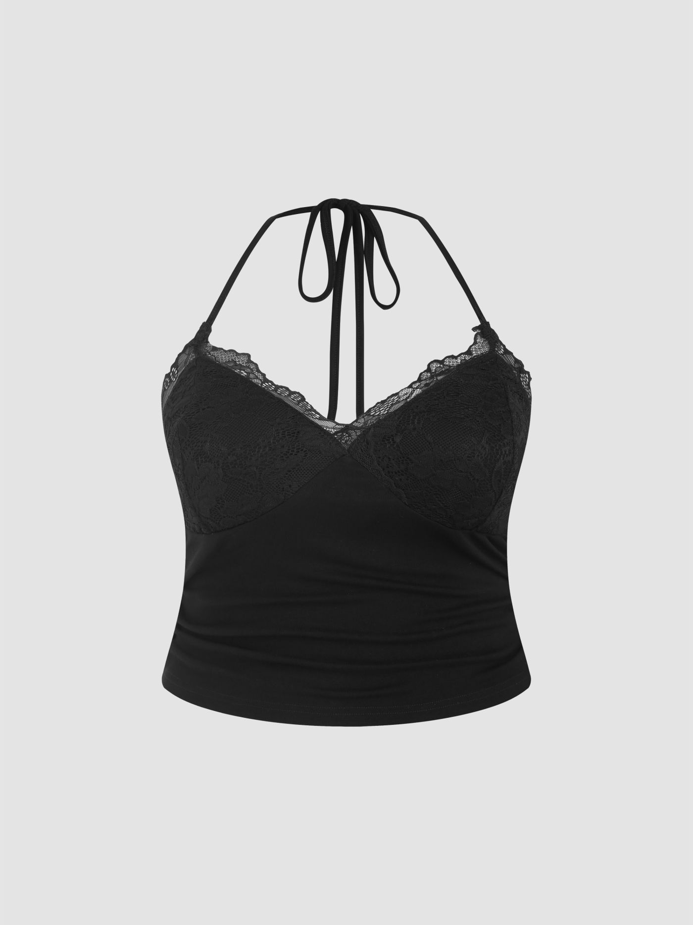 Halter Neckline Solid Backless Crop Top Curve & Plus