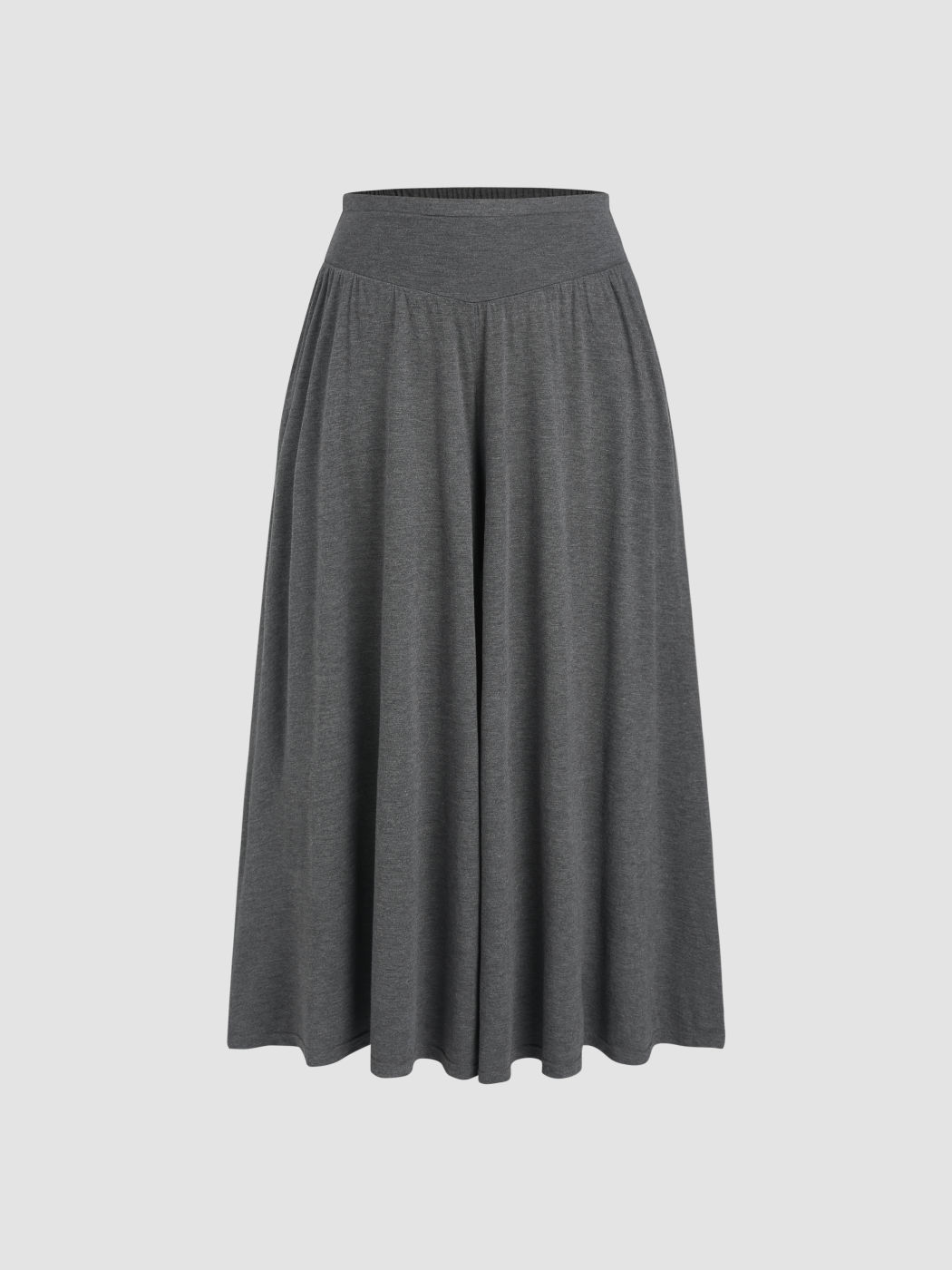 Solid Jersey Middle Waist Ruffle Pocket Wide Leg Trousers Curve & Plus