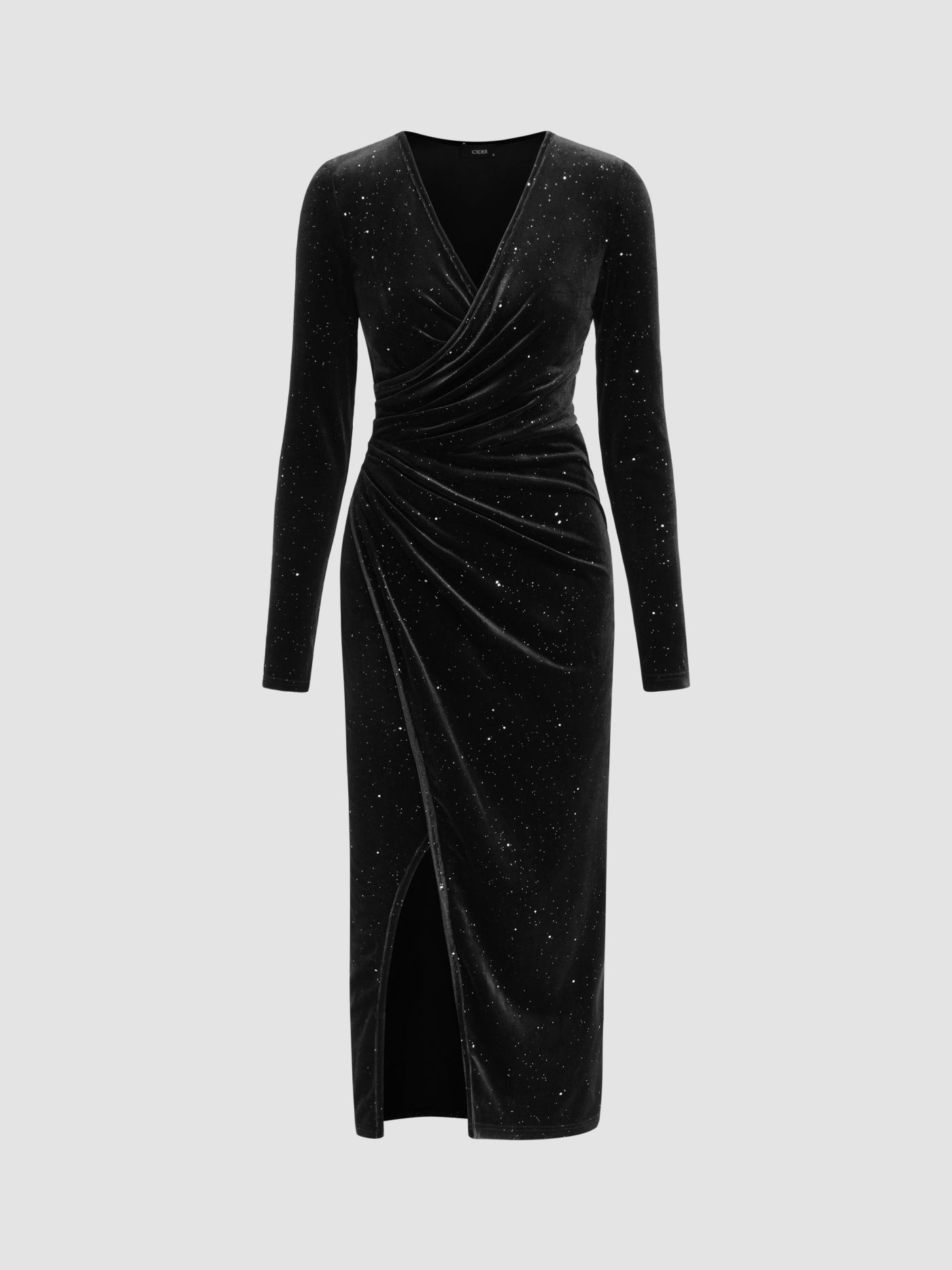  Samt V-Ausschnitt Stern Wickel Split Maxi Kleid