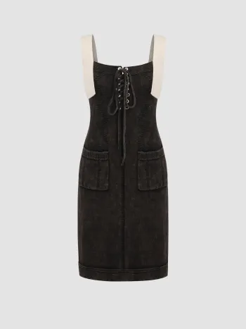 Cotton Knit Pocket Overall Mini Dress
