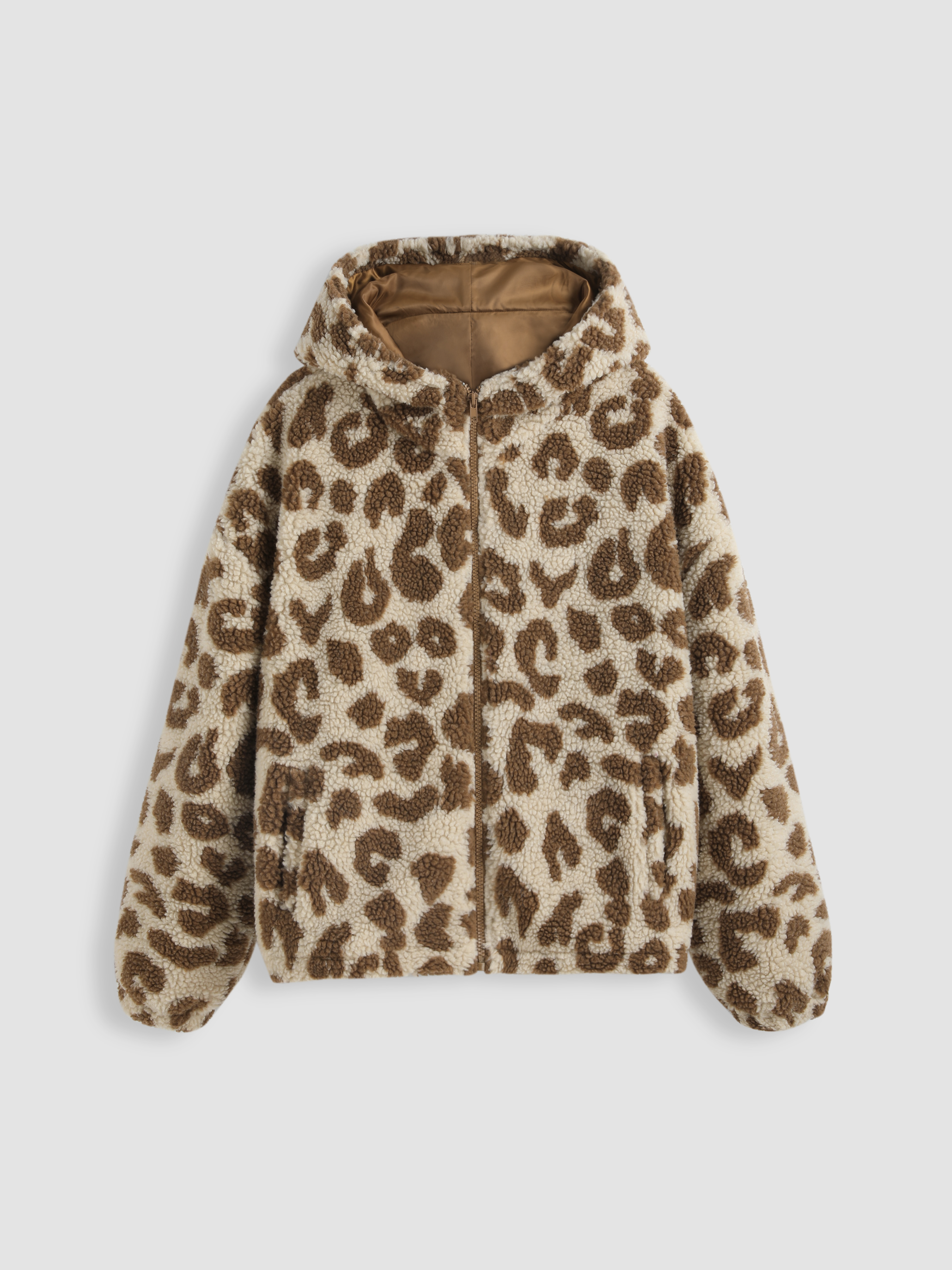 Fleece Leopard Zipper Hoodie Cider